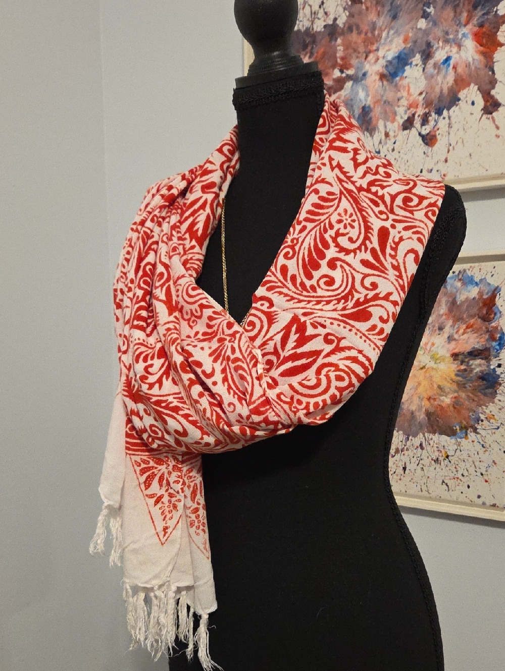 Red & White Patterned Women's Scarf Wrap